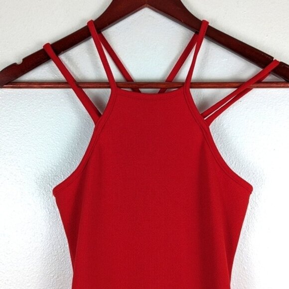 Gaze USA Small Bright Red Strappy Lattice Mini Dress Flirty Fit and Flare‎ - Picture 3 of 8